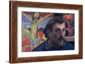 Self Portrait with Yellow Christ-Paul Gauguin-Framed Art Print