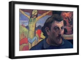 Self Portrait with Yellow Christ-Paul Gauguin-Framed Art Print