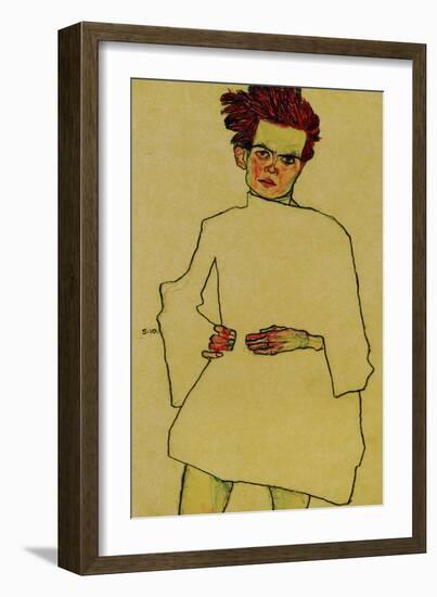 Selfportrait with Shirt, 1910-Egon Schiele-Framed Giclee Print