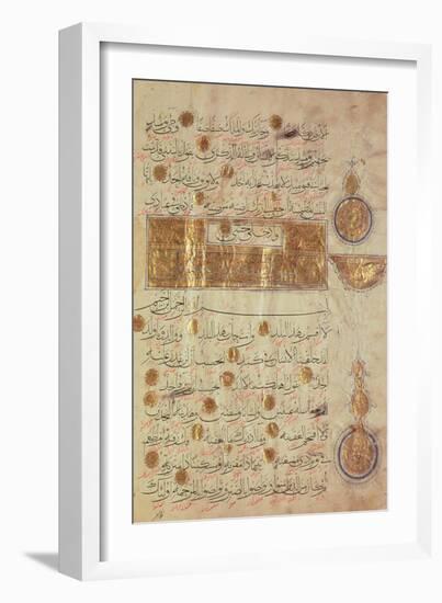 Seljuk Style Koran with Coloured Inscriptions and Decorative Counting Medallions in the Margins-null-Framed Giclee Print