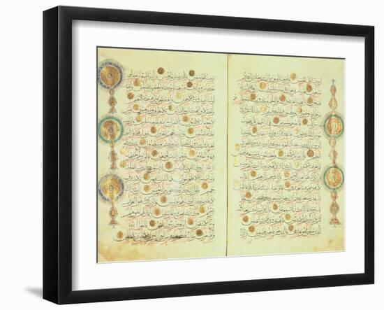 Seljuk Style Koran with Illuminated Sunburst Marks and Small Trees in the Margin-null-Framed Giclee Print