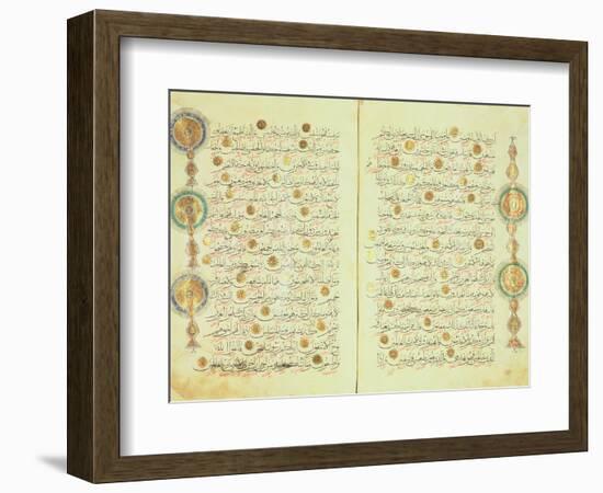 Seljuk Style Koran with Illuminated Sunburst Marks and Small Trees in the Margin-null-Framed Giclee Print