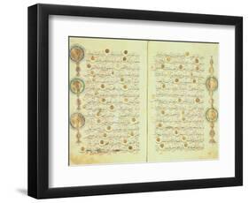 Seljuk Style Koran with Illuminated Sunburst Marks and Small Trees in the Margin-null-Framed Giclee Print