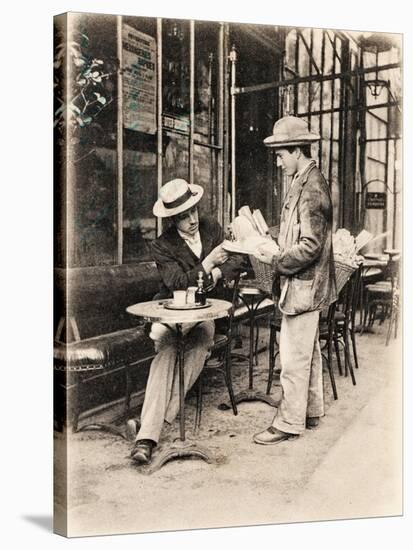 Seller of Statues on a Cafe Terrace, Paris, 1910-null-Stretched Canvas