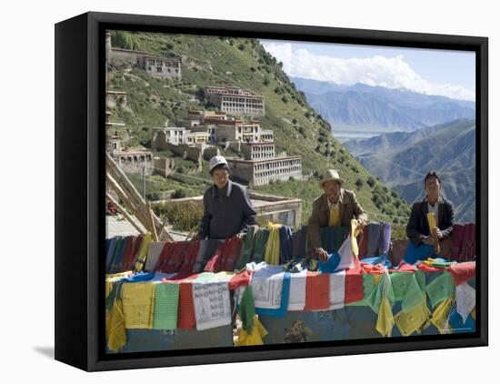 Selling Prayer Flags, Ganden Monastery, Near Lhasa, Tibet, China-Ethel Davies-Framed Stretched Canvas