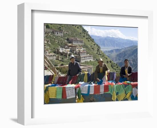 Selling Prayer Flags, Ganden Monastery, Near Lhasa, Tibet, China-Ethel Davies-Framed Photographic Print