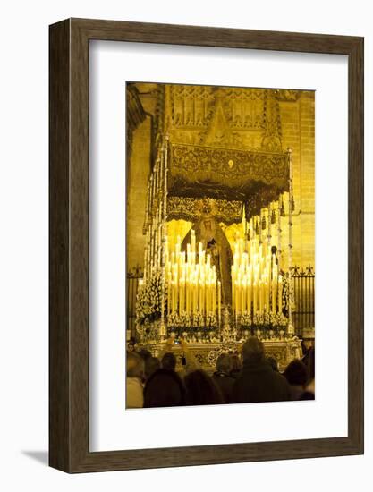 Semana Santa (Holy Week) Float (Pasos) with Image of Virgin Mary Outside Seville Cathedral-Stuart Black-Framed Photographic Print