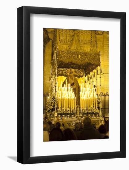 Semana Santa (Holy Week) Float (Pasos) with Image of Virgin Mary Outside Seville Cathedral-Stuart Black-Framed Photographic Print