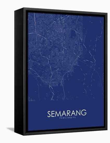 Semarang, Indonesia Blue Map-null-Framed Stretched Canvas