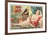 Semi-Nude Asian Woman with Gallah-null-Framed Art Print