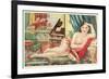 Semi-Nude Asian Woman with Gallah-null-Framed Art Print