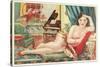 Semi-Nude Asian Woman with Gallah-null-Stretched Canvas