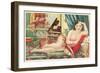 Semi-Nude Asian Woman with Gallah-null-Framed Art Print