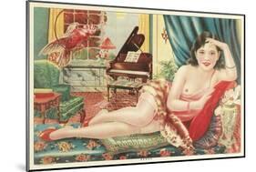 Semi-Nude Asian Woman with Gallah-null-Mounted Art Print