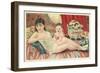 Semi-Nude Asian Woman with Infant and Cats-null-Framed Art Print