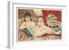 Semi-Nude Asian Woman with Infant and Cats-null-Framed Art Print