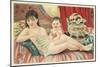 Semi-Nude Asian Woman with Infant and Cats-null-Mounted Art Print