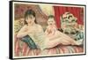 Semi-Nude Asian Woman with Infant and Cats-null-Framed Stretched Canvas