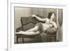 Semi-nude Woman on Cane Divan Looking in Mirror-null-Framed Premium Giclee Print