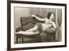 Semi-nude Woman on Cane Divan Looking in Mirror-null-Framed Premium Giclee Print