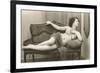 Semi-nude Woman on Cane Divan Looking in Mirror-null-Framed Premium Giclee Print