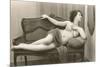 Semi-nude Woman on Cane Divan Looking in Mirror-null-Mounted Premium Giclee Print