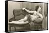 Semi-nude Woman on Cane Divan Looking in Mirror-null-Framed Stretched Canvas