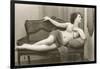 Semi-nude Woman on Cane Divan Looking in Mirror-null-Framed Art Print