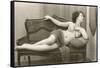 Semi-nude Woman on Cane Divan Looking in Mirror-null-Framed Stretched Canvas