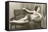 Semi-nude Woman on Cane Divan Looking in Mirror-null-Framed Stretched Canvas