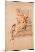 Semi-Nude Woman Seated on a Chaise Longue, Holding Her Foot (Sanguine and Black Chalk on Paper)-Jean Antoine Watteau-Mounted Giclee Print