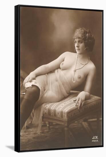 Semi-nude Woman with Dark Stockings and Pearls-null-Framed Stretched Canvas