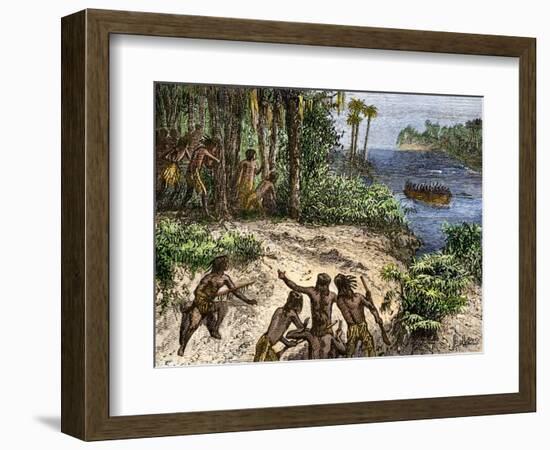 Seminoles Preparing to Ambush U.S. Troops Near Fort Scott during the First Seminole Wars, c.1817-null-Framed Giclee Print