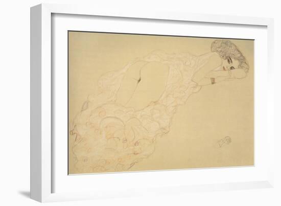 Seminude Lying on Her Stomach-Gustav Klimt-Framed Giclee Print