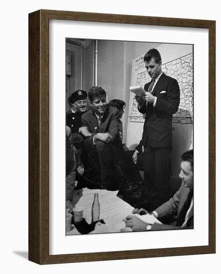 Sen. Election Night, John F Kennedy Listens to Brother Robert Read Returns as Ethel Listens, Boston-Yale Joel-Framed Photographic Print