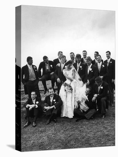 Sen. John F. Kennedy and His Bride Jacqueline Posing with 14 Ushers from Their Wedding Party-Lisa Larsen-Stretched Canvas