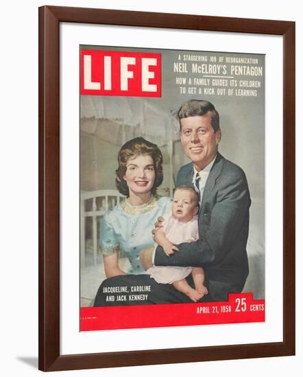 Sen. John F. Kennedy and Wife Jacqueline Showing off Newborn Caroline Kennedy, April 21, 1958-Nina Leen-Framed Photographic Print