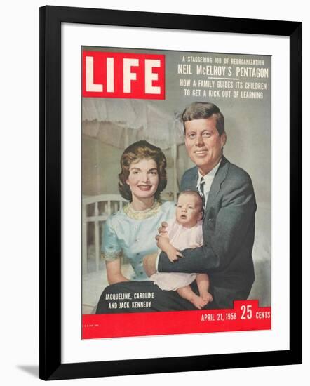Sen. John F. Kennedy and Wife Jacqueline Showing off Newborn Caroline Kennedy, April 21, 1958-Nina Leen-Framed Photographic Print