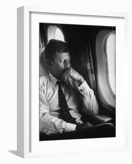 Sen. John F. Kennedy on His Private Plane During His Presidential Campaign-null-Framed Photographic Print