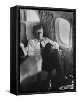 Sen. John F. Kennedy on His Private Plane During His Presidential Campaign-null-Framed Stretched Canvas