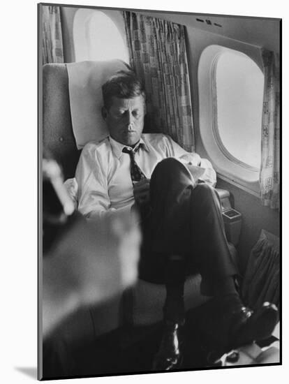 Sen. John F. Kennedy on His Private Plane During His Presidential Campaign-null-Mounted Photographic Print