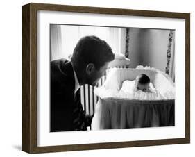 Sen. John F. Kennedy Playing Peek-A-Boo with His Daughter Caroline in Her Crib-Ed Clark-Framed Photographic Print