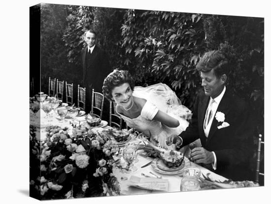 Sen. John Kennedy and His Bride Jacqueline in Their Wedding Attire-Lisa Larsen-Stretched Canvas