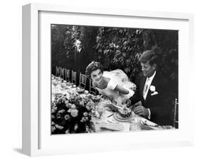 Sen. John Kennedy and His Bride Jacqueline in Their Wedding Attire-Lisa Larsen-Framed Photographic Print