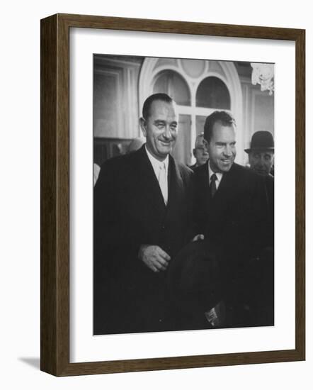 Sen. Lyndon B. Johnson Posing with Vice-President Richard M. Nixon-Hank Walker-Framed Photographic Print