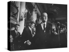 Sen. Lyndon B. Johnson Shaking Hands with Sen. John F. Kennedy as Robert F. Kennedy Watches-null-Stretched Canvas