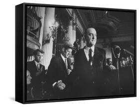 Sen. Lyndon B. Johnson Shaking Hands with Sen. John F. Kennedy as Robert F. Kennedy Watches-null-Framed Stretched Canvas