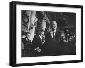 Sen. Lyndon B. Johnson Shaking Hands with Sen. John F. Kennedy as Robert F. Kennedy Watches-null-Framed Photographic Print