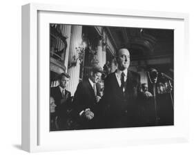 Sen. Lyndon B. Johnson Shaking Hands with Sen. John F. Kennedy as Robert F. Kennedy Watches-null-Framed Photographic Print