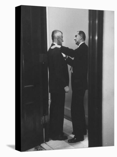 Sen. Lyndon B. Johnson Talking to Sen. Leverett Saltonstall-Paul Schutzer-Stretched Canvas